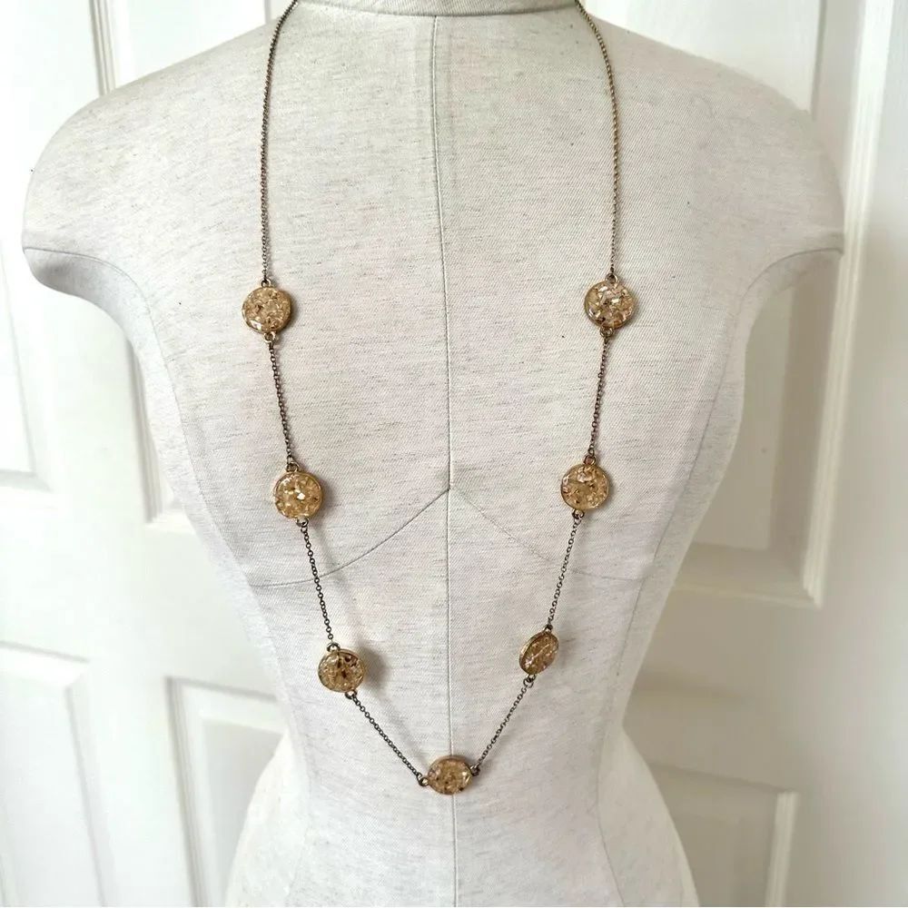 Yellow gold tone reversible long necklace